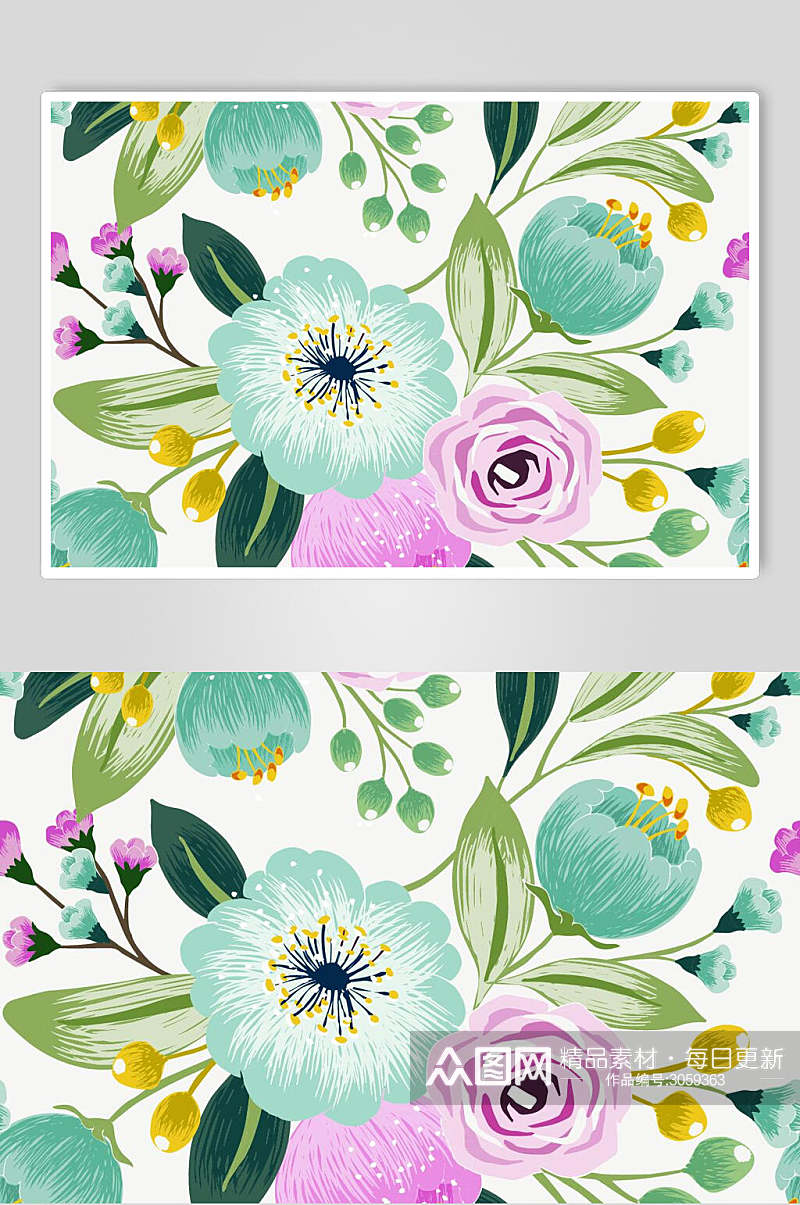 绿色唯美森系风水彩花卉婚礼卡片背景矢量素材素材