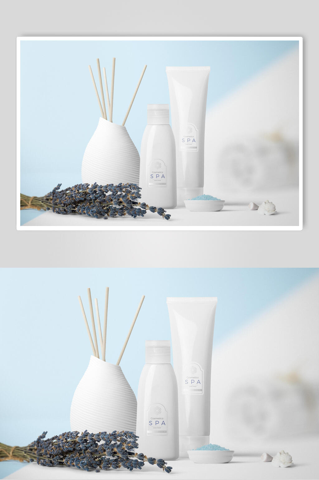干花木头棒子瓶子白化妆品场景样机素材