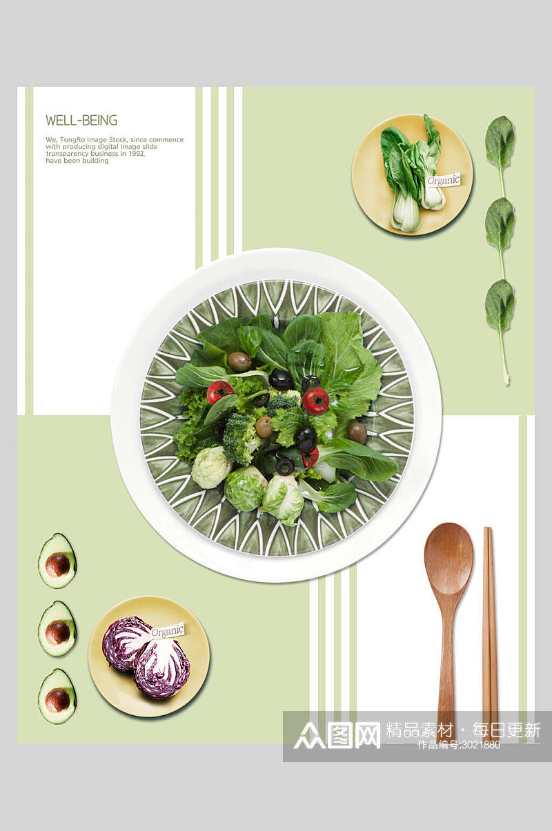清新绿色沙拉美食料理海报素材