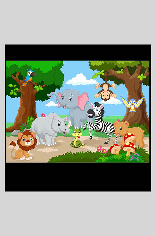 卡通创意高端大气素雅动物园插画