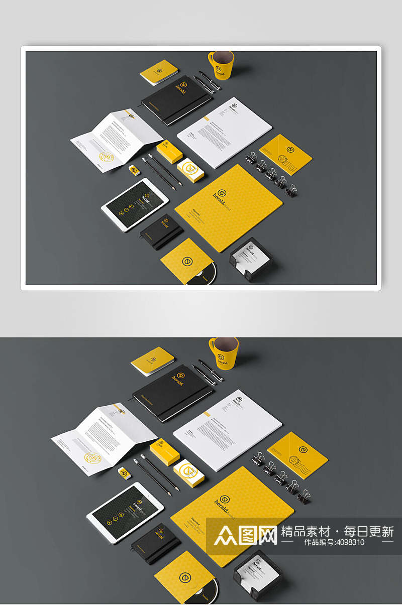 简约平板黑黄立体创意品牌贴图样机素材