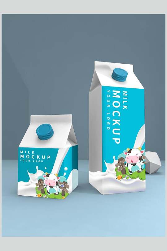 创意卡通牛果汁牛奶纸盒样机