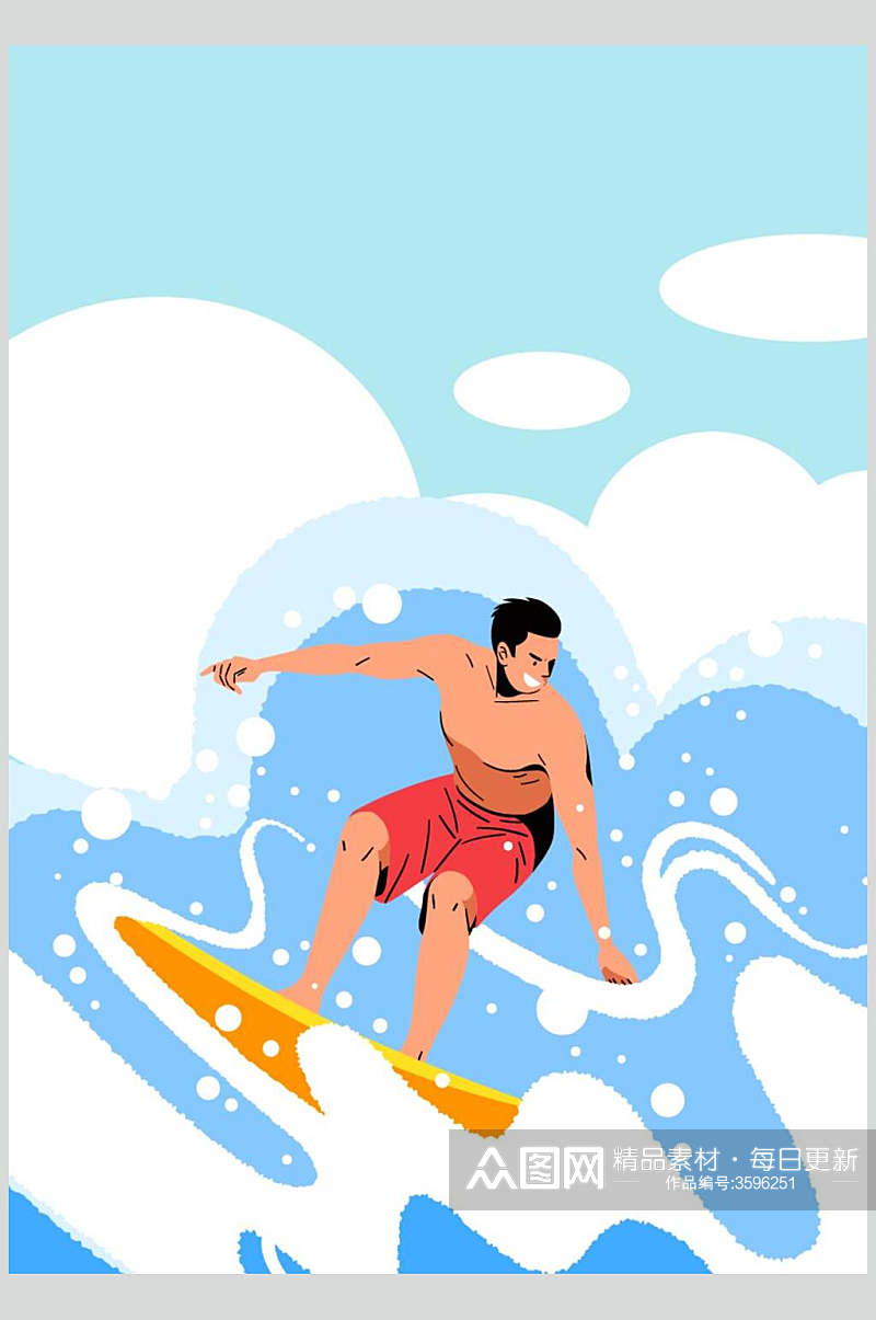 冲浪运动场景插画矢量素材素材