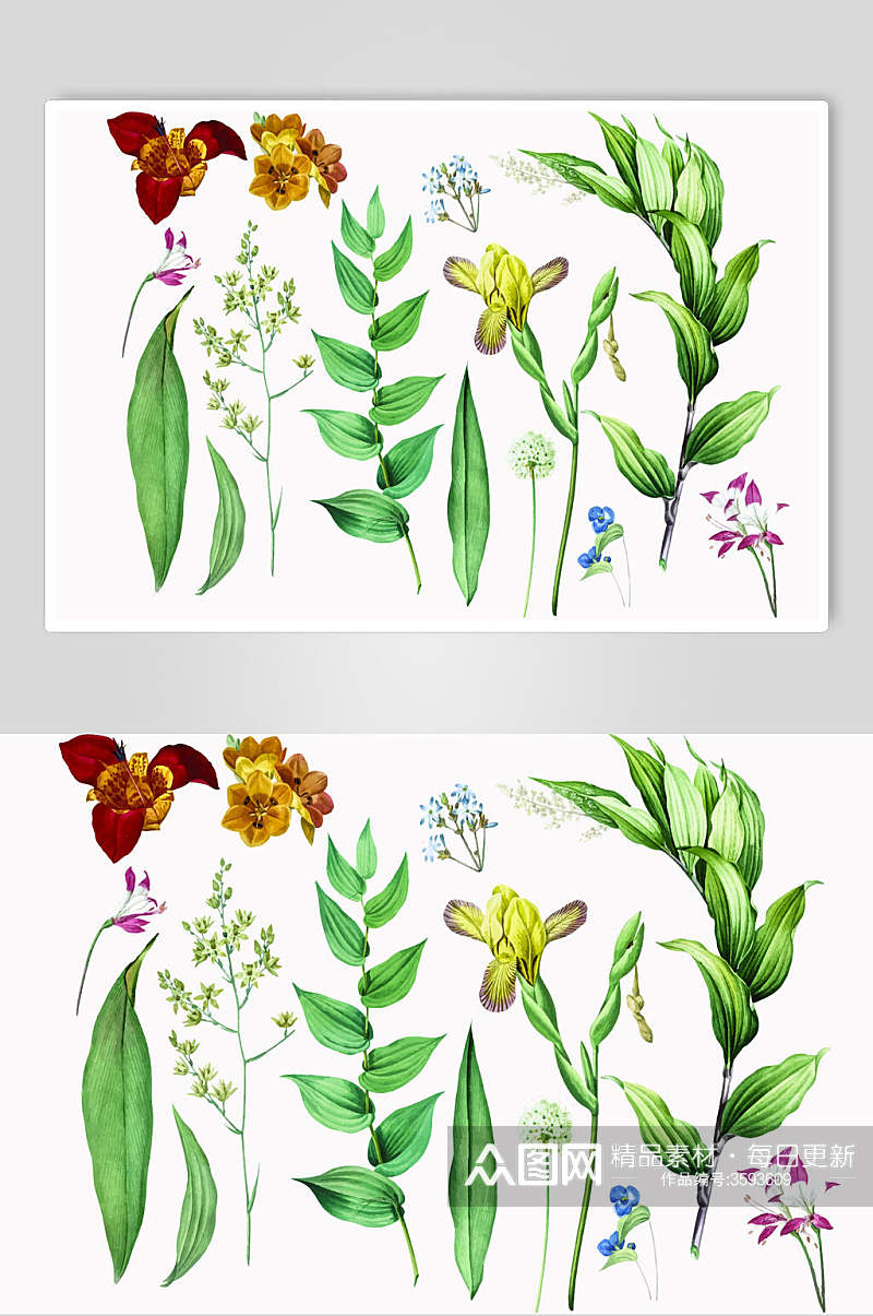 手绘创意大气花卉清新绿植矢量素材素材