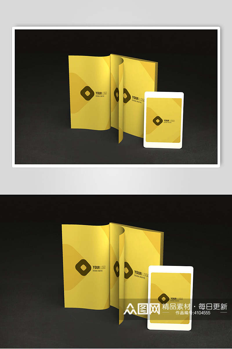 翻页菱形图案黄白色整套VI办公样机素材