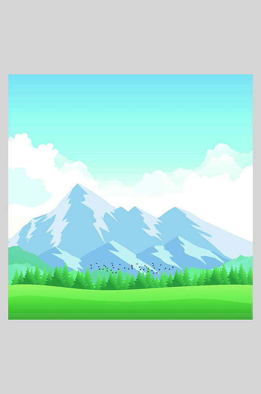 蓝绿山峰创意高端户外森林矢量插画