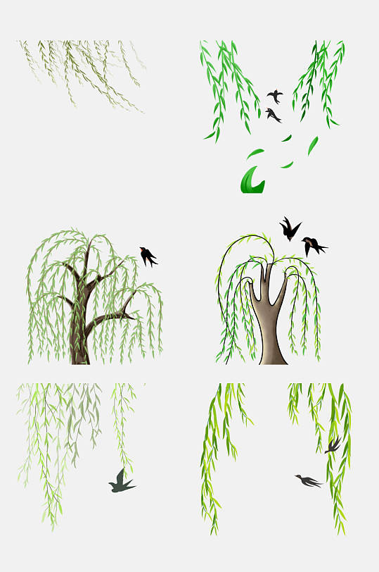 花鸟唯美柳树枝条植物免抠素材