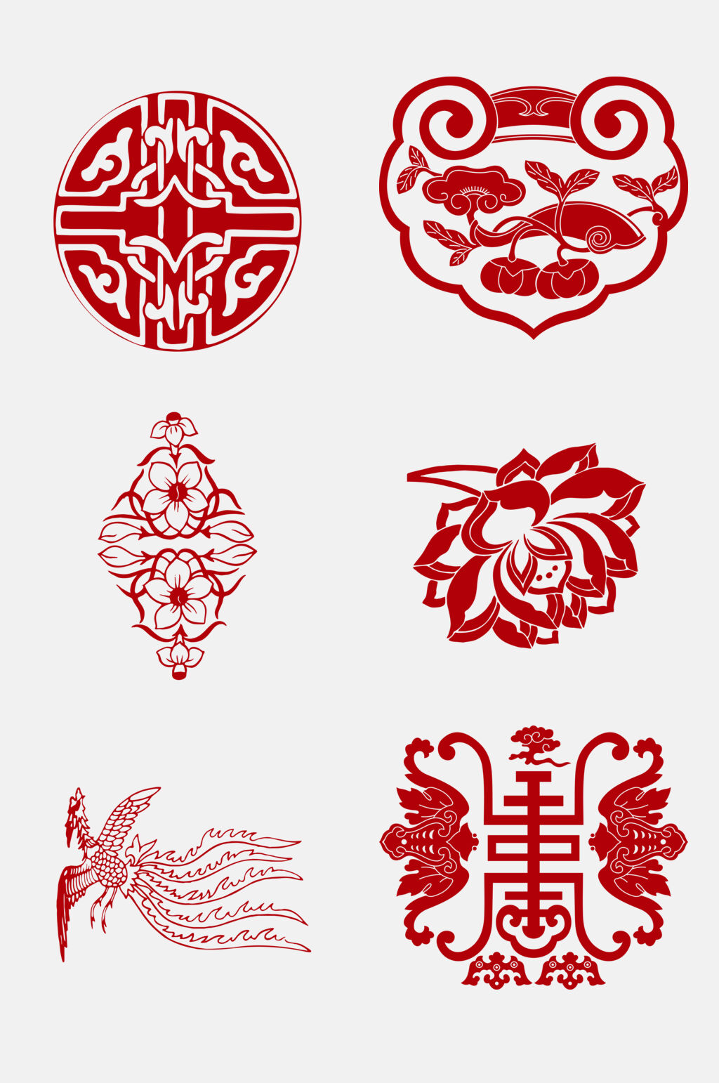 中国风红色传统吉祥纹样图案免抠素材