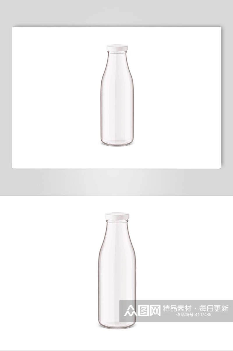 圆形盖子透明纯白色牛奶玻璃瓶样机素材