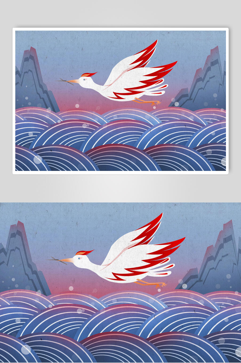创意大气高端祥云高山精卫插画素材素材