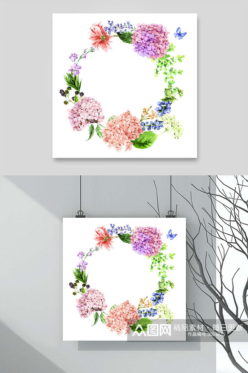 唯美森系风水彩花卉婚礼卡片背景矢量设计素材素材