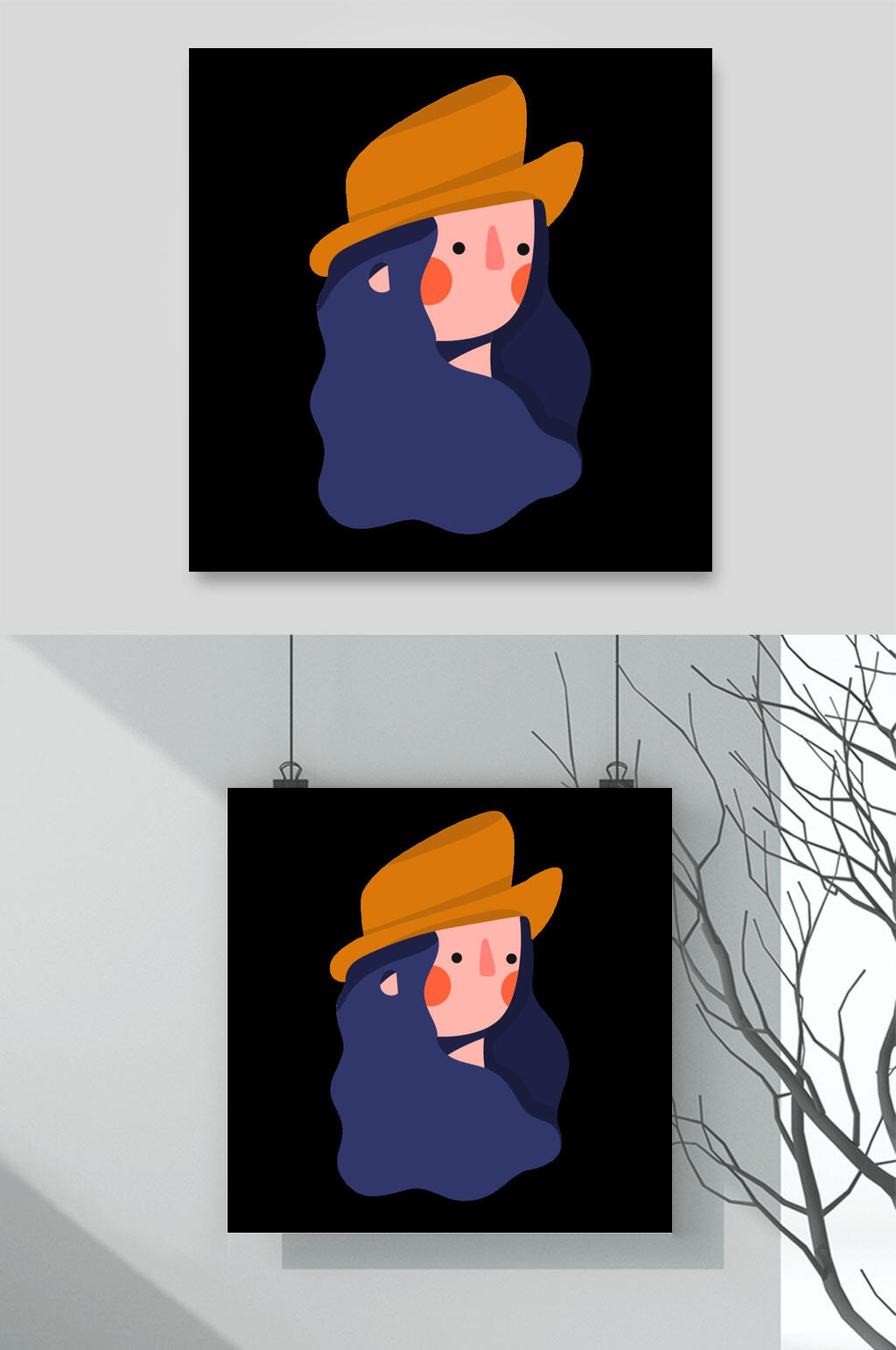 手绘创意可爱头像人物插画矢量素材素材