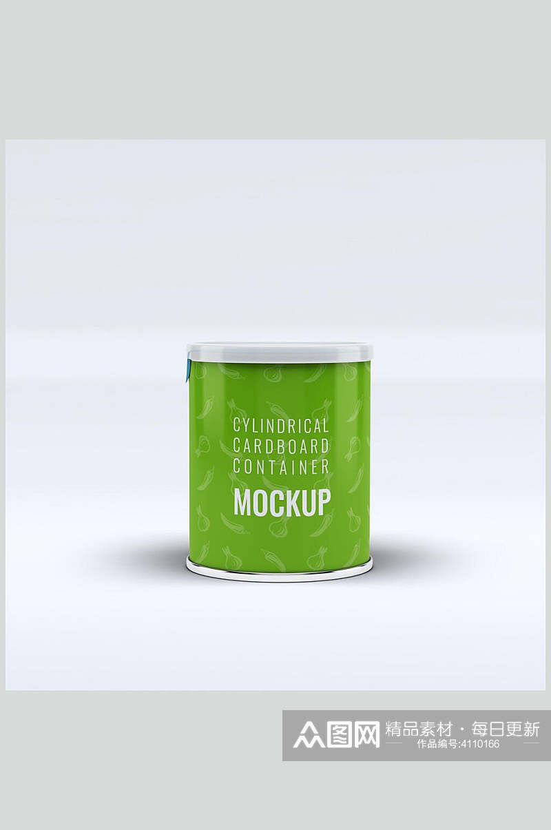 绿色圆筒薯片罐型包装样机素材