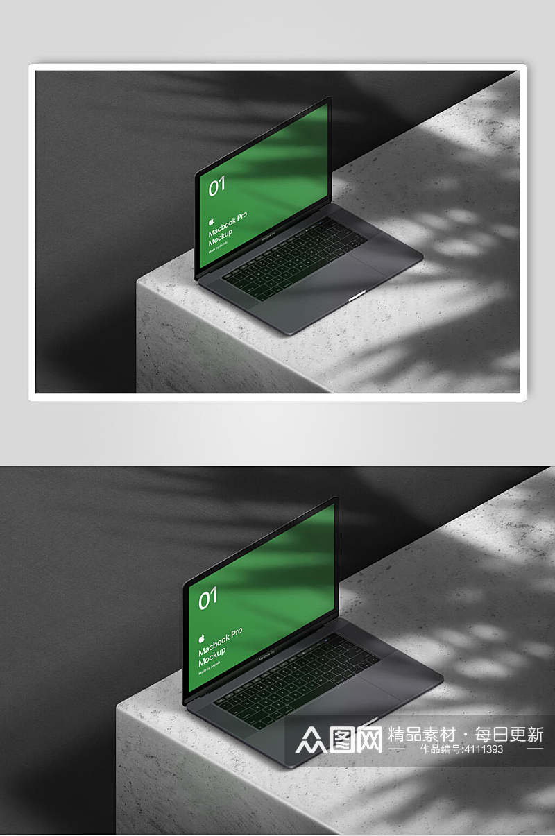 电脑绿色创意大气清新阴影场景样机素材