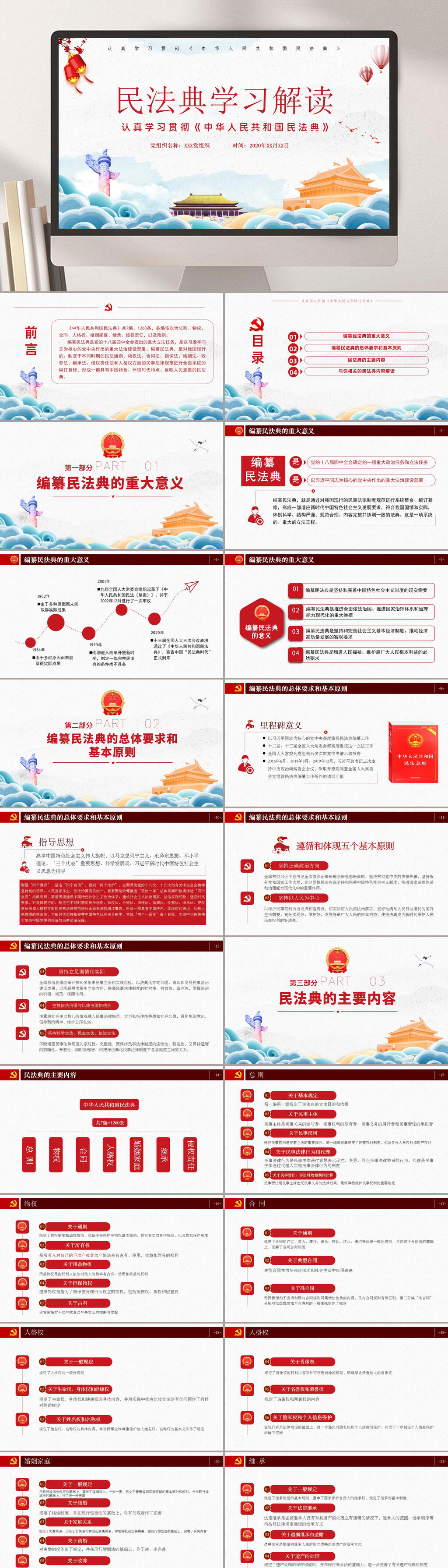 国潮风民法典学习解读民法典PPT素材