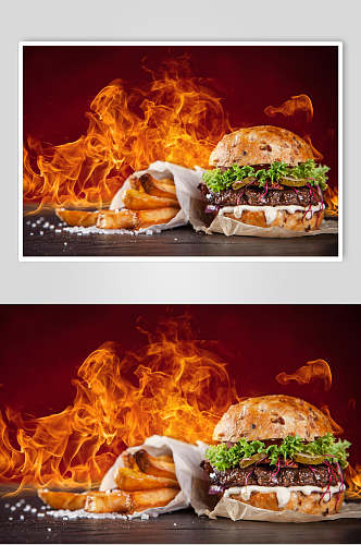 香辣创意薯条汉堡食物图片