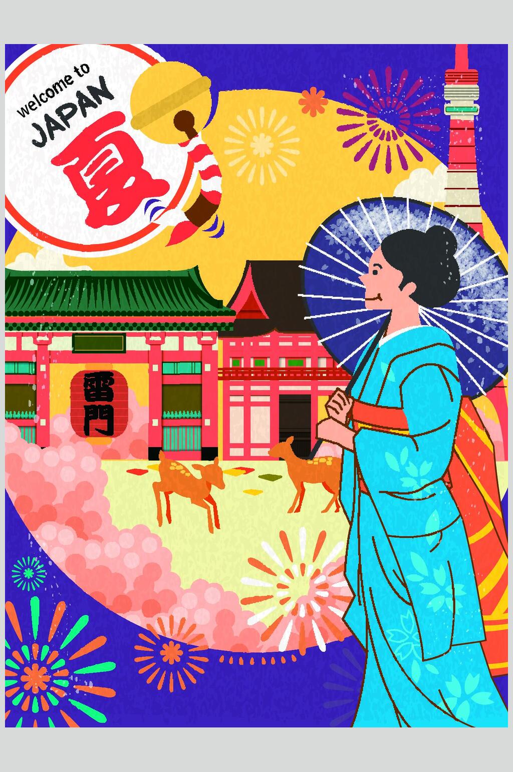 日本旅游和服插画矢量素材素材