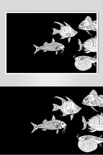 鱼动物花卉纹样矢量素材