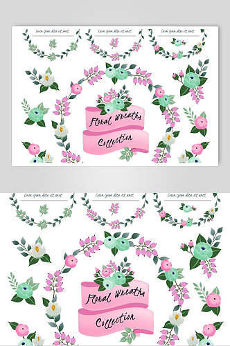 淡雅唯美森系风水彩花卉婚礼卡片背景矢量设计素材