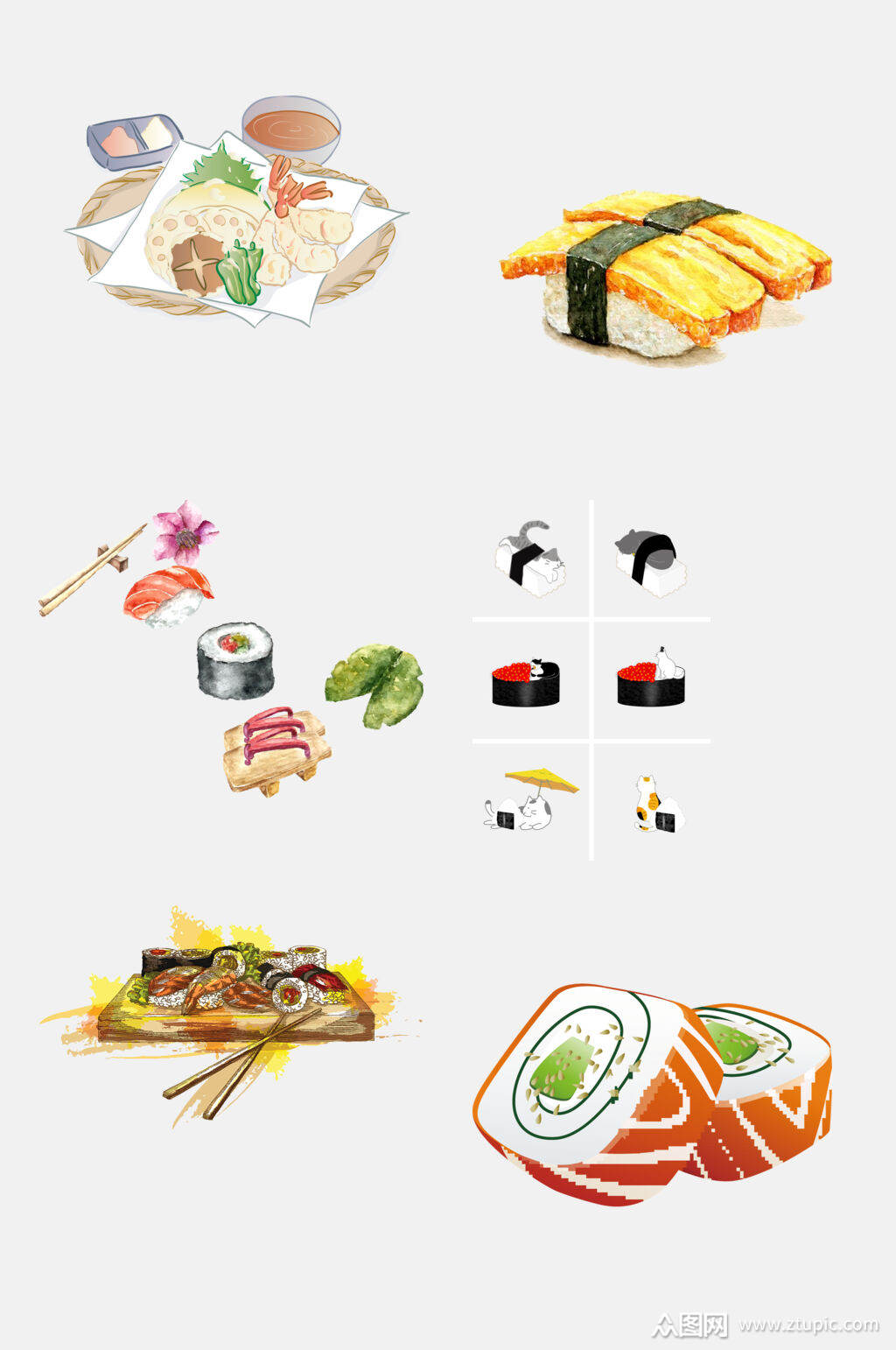 手绘料理寿司免抠设计素材