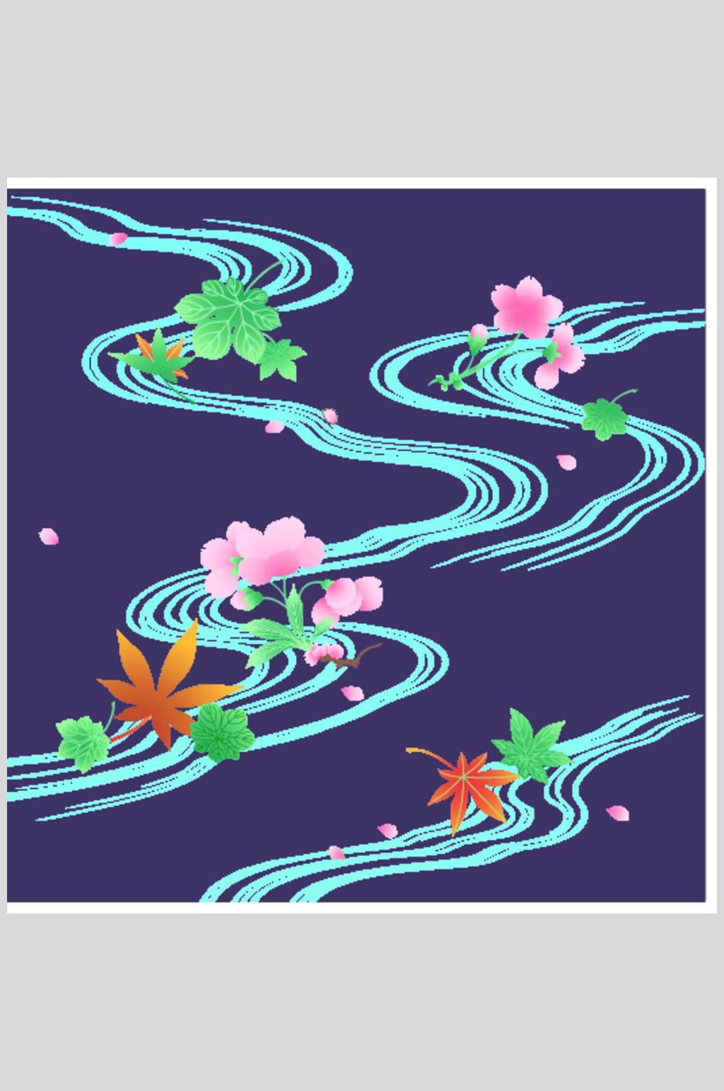 蓝色流水古典传统花纹矢量素材素材