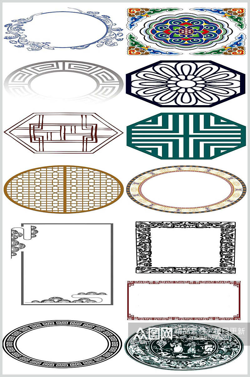 各色国潮风古典中式花纹素材素材
