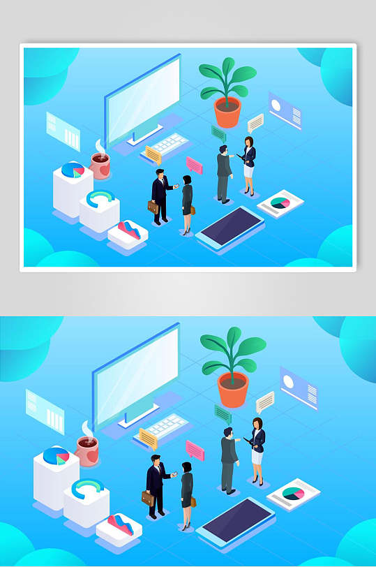 商务人士电商半立体插画场景矢量素材