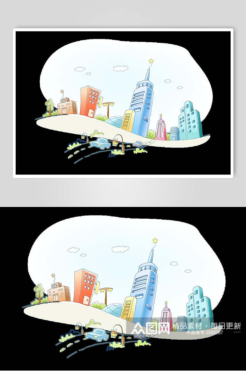 创意卡通城市建筑自然风光插画矢量素材素材