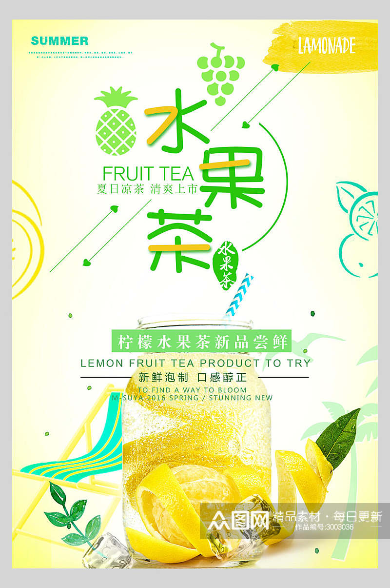 清新创意水果茶广告宣传海报素材