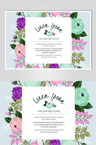 唯美森系风水彩花卉婚礼卡片背景矢量设计素材