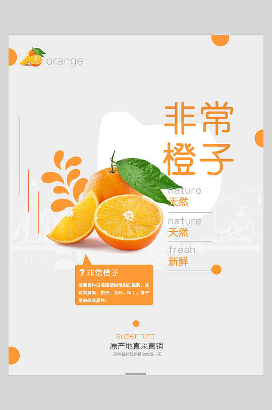 简约非常橙子水果促销海报