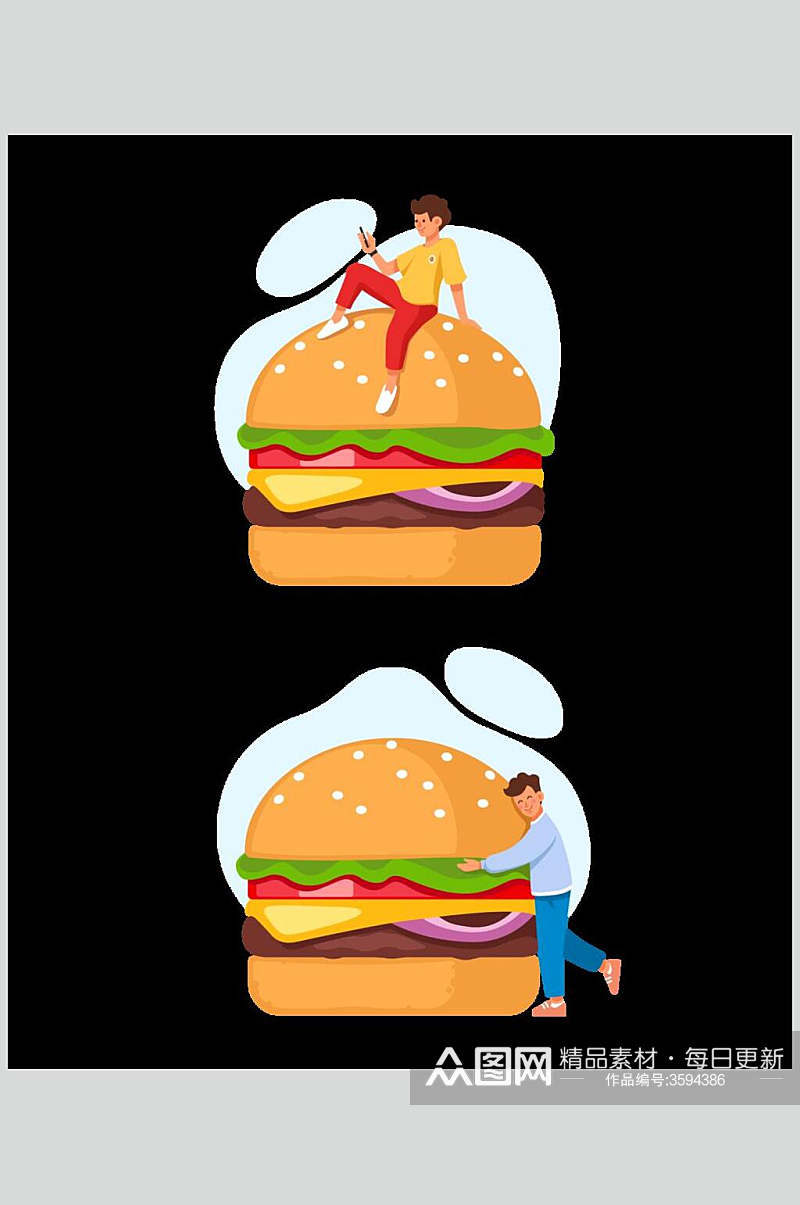 汉堡包子爱美食插画矢量素材素材