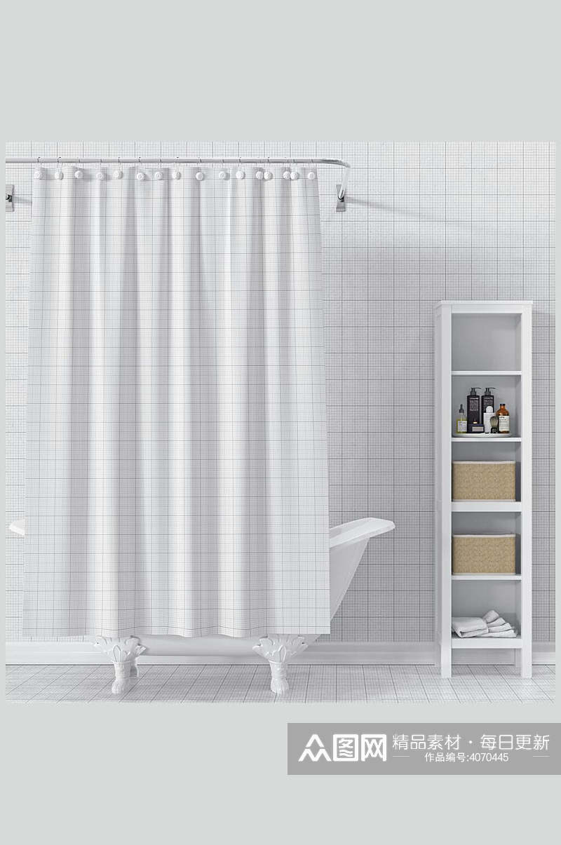 白色浴室窗帘图案印花展示样机素材