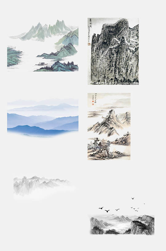 中国风水墨山水图案免抠元素素材
