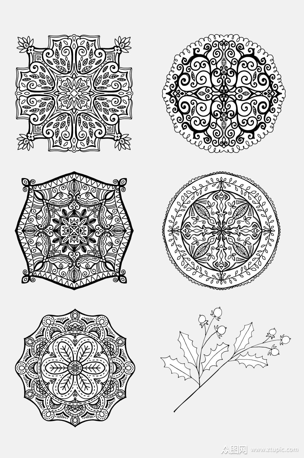 黑白精美民族风纹样免抠素材素材