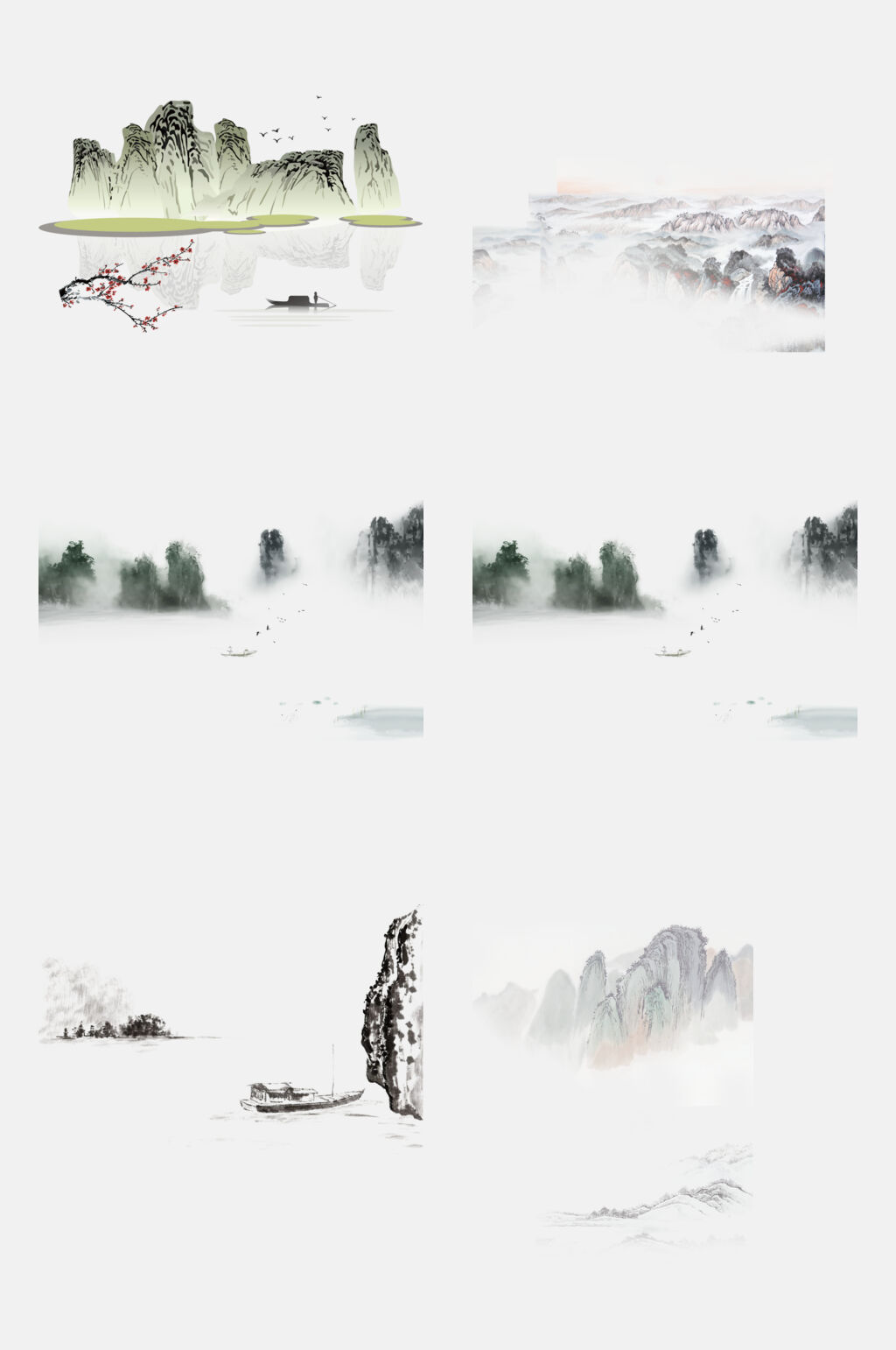 水墨荷花山水图案免抠元素素材素材