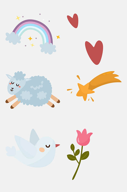 清新卡通手绘动植物免抠元素