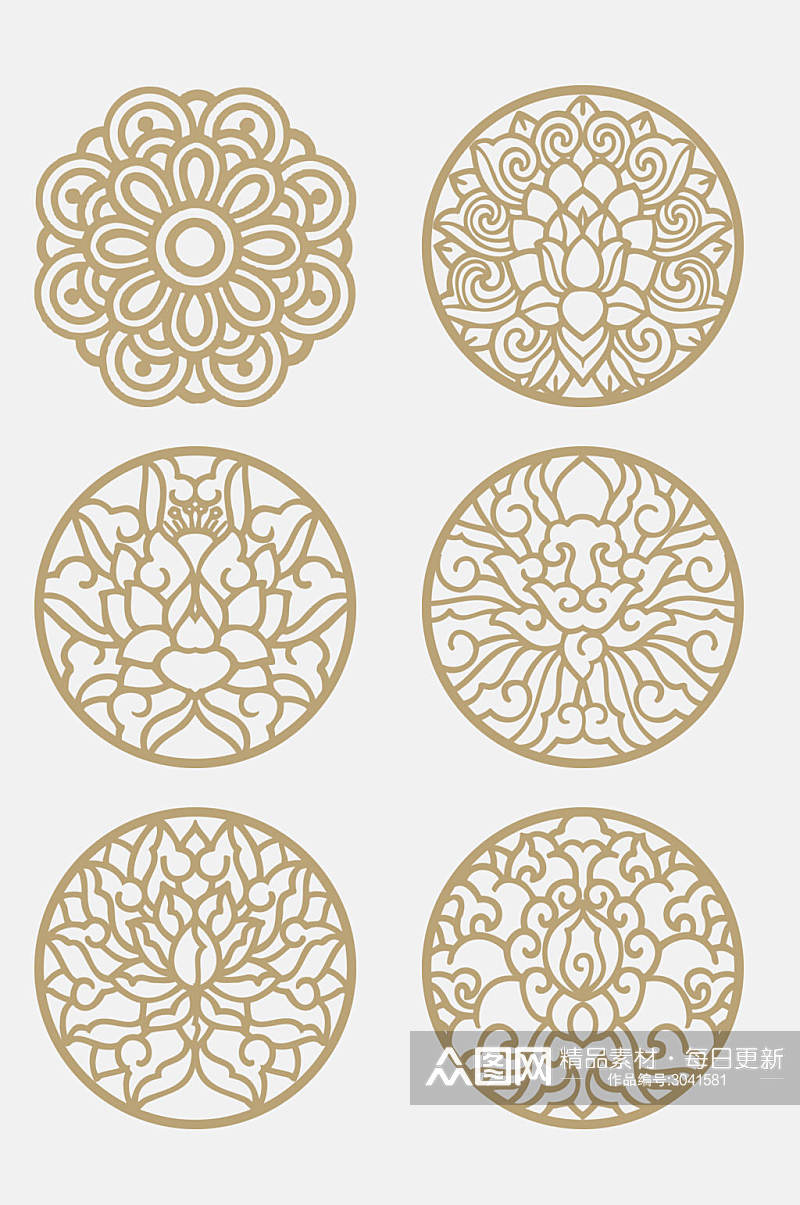 剪纸风中国传统圆形月饼图案免抠元素素材