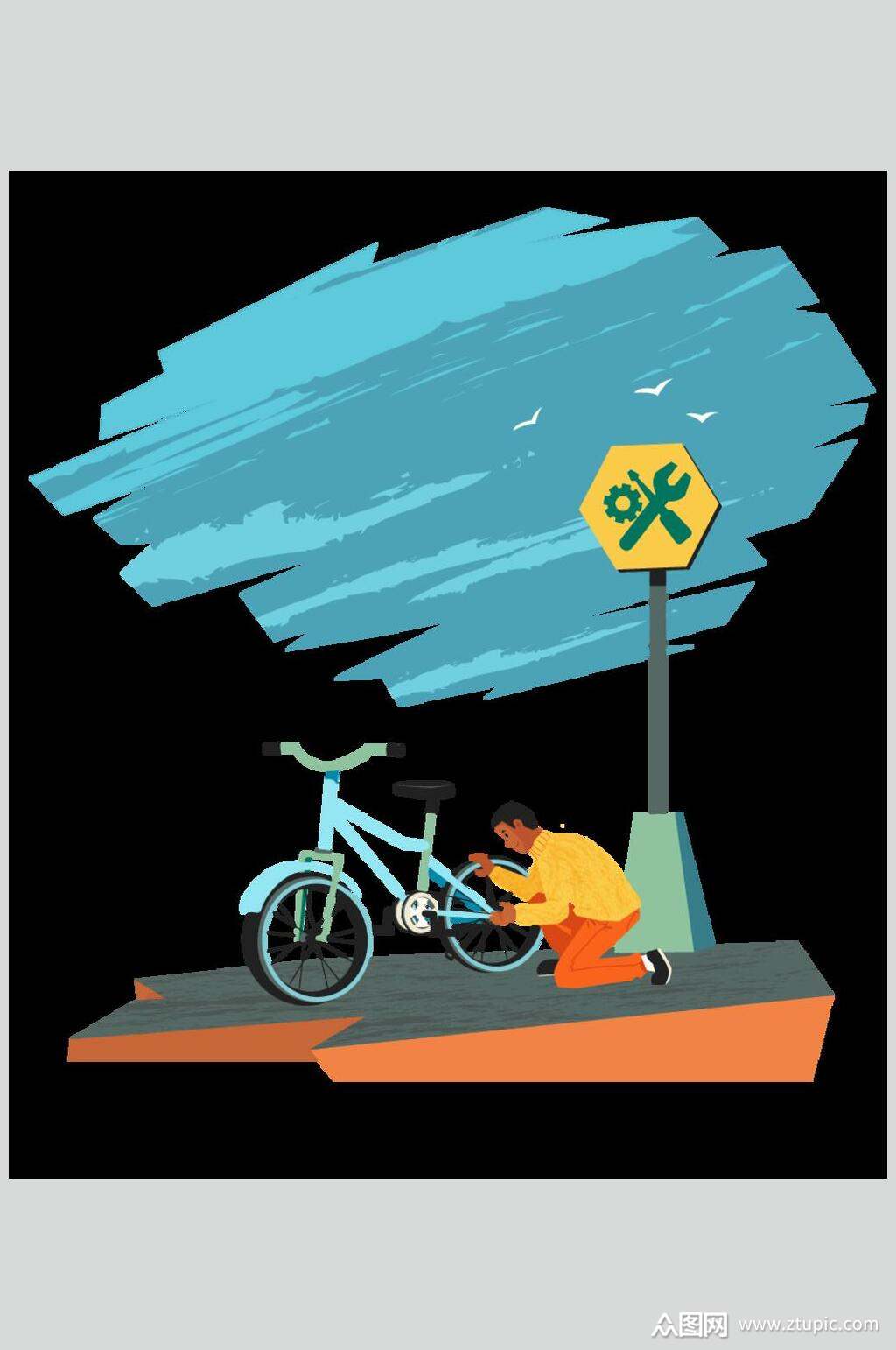 修自行车极简主义插画矢量素材素材