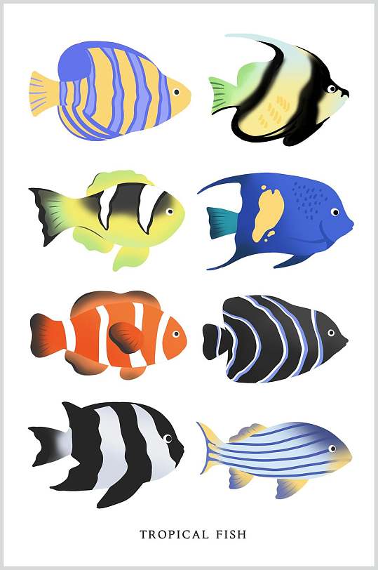 彩绘风海洋鱼类动物素材