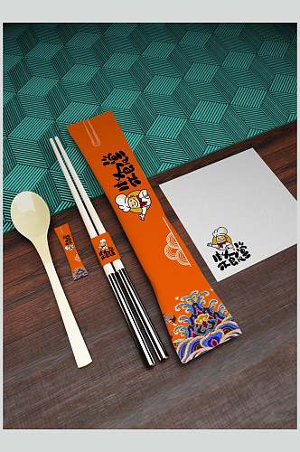 条纹一次性筷子餐具样机四件套样机