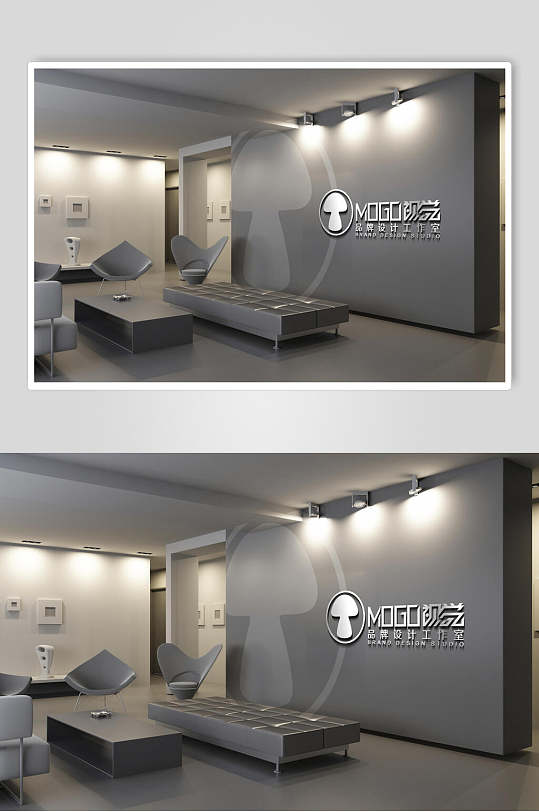 灰色创意时尚企业前台形象墙样机