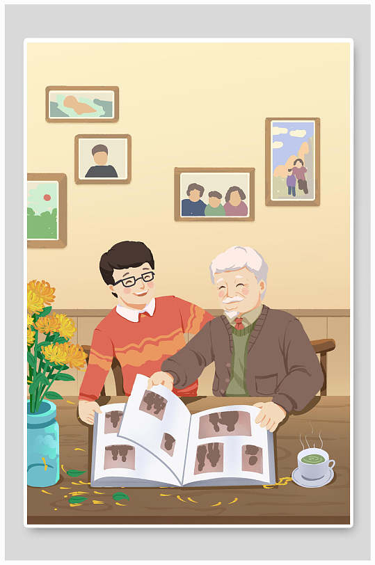 百善孝为先九九重阳节插画