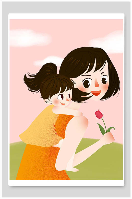 粉色高级感创意清新母亲节温馨插画