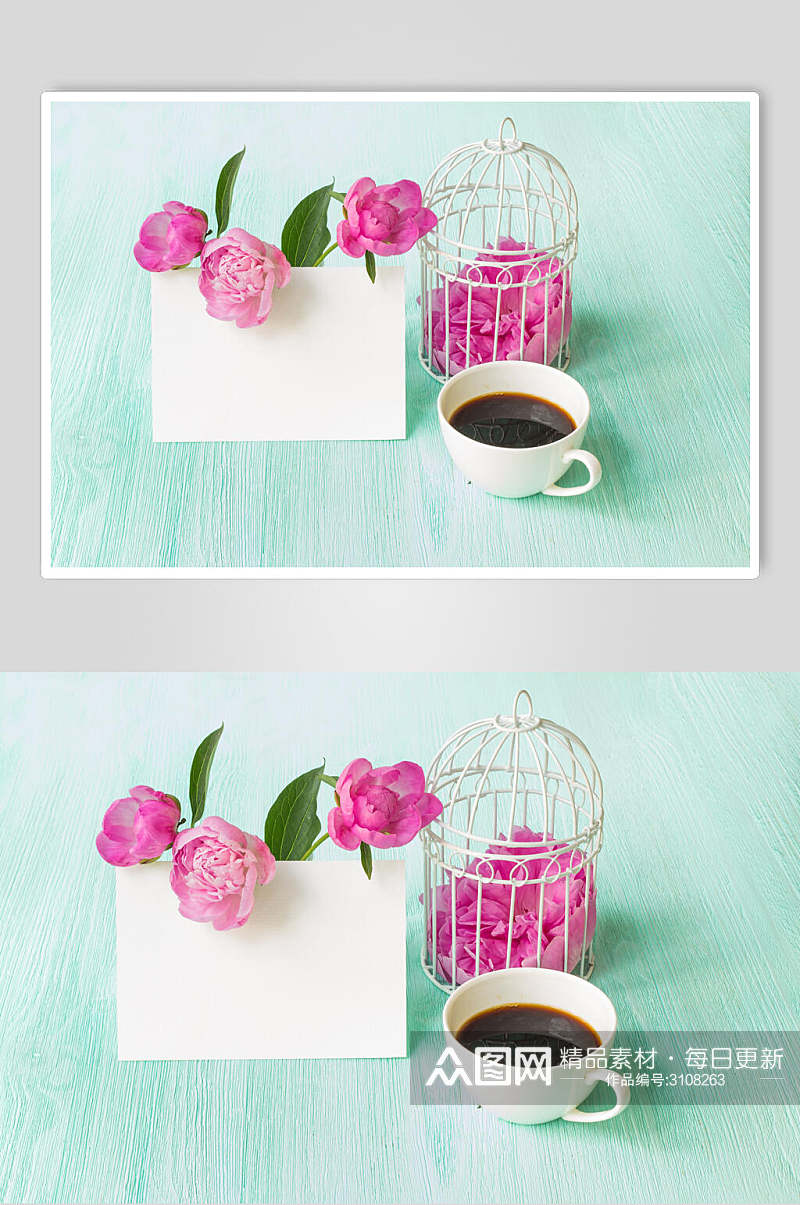 清新粉蓝色咖啡花语花朵高清图片素材