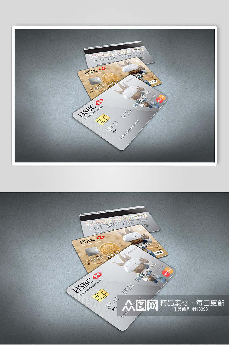 黄灰渐变创意高端信用卡贴图样机素材