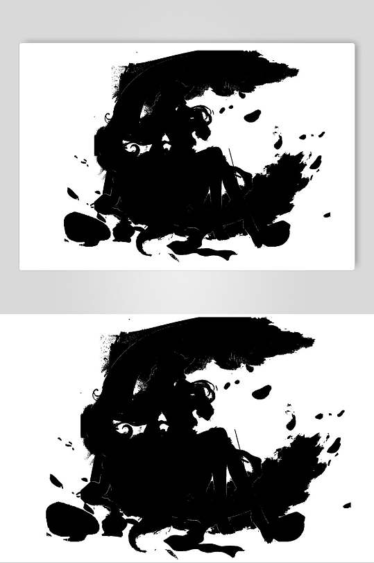 黑白水墨侠客剪影素材