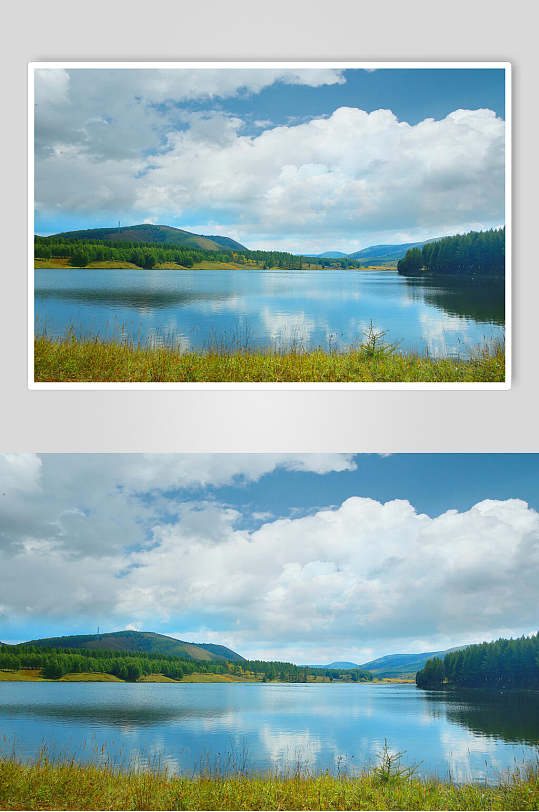 蓝天湖泊乌兰布统风景图片