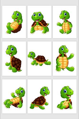 九个各式绿色乌龟矢量素材