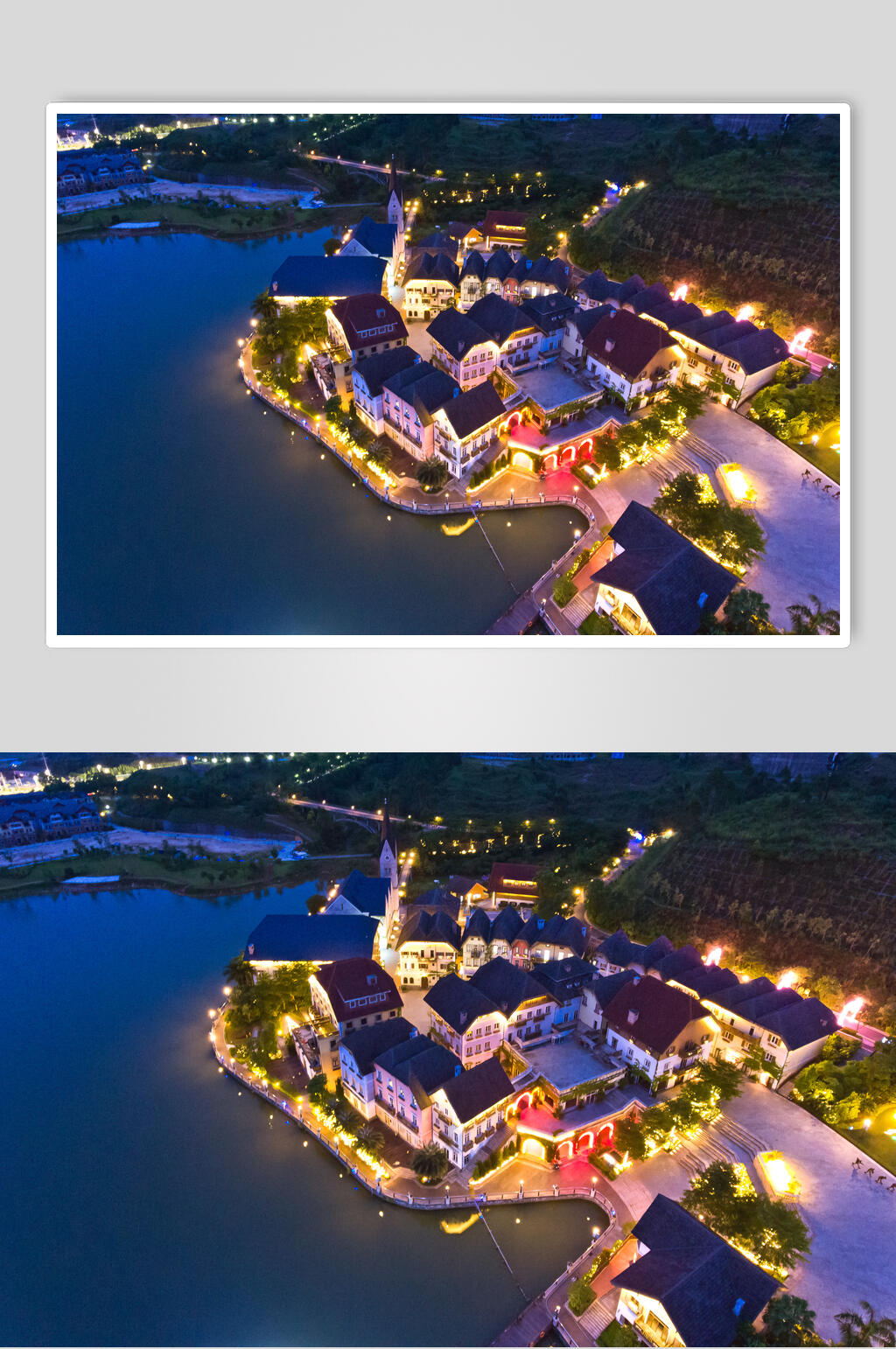 哈斯塔特小镇夜景图片素材